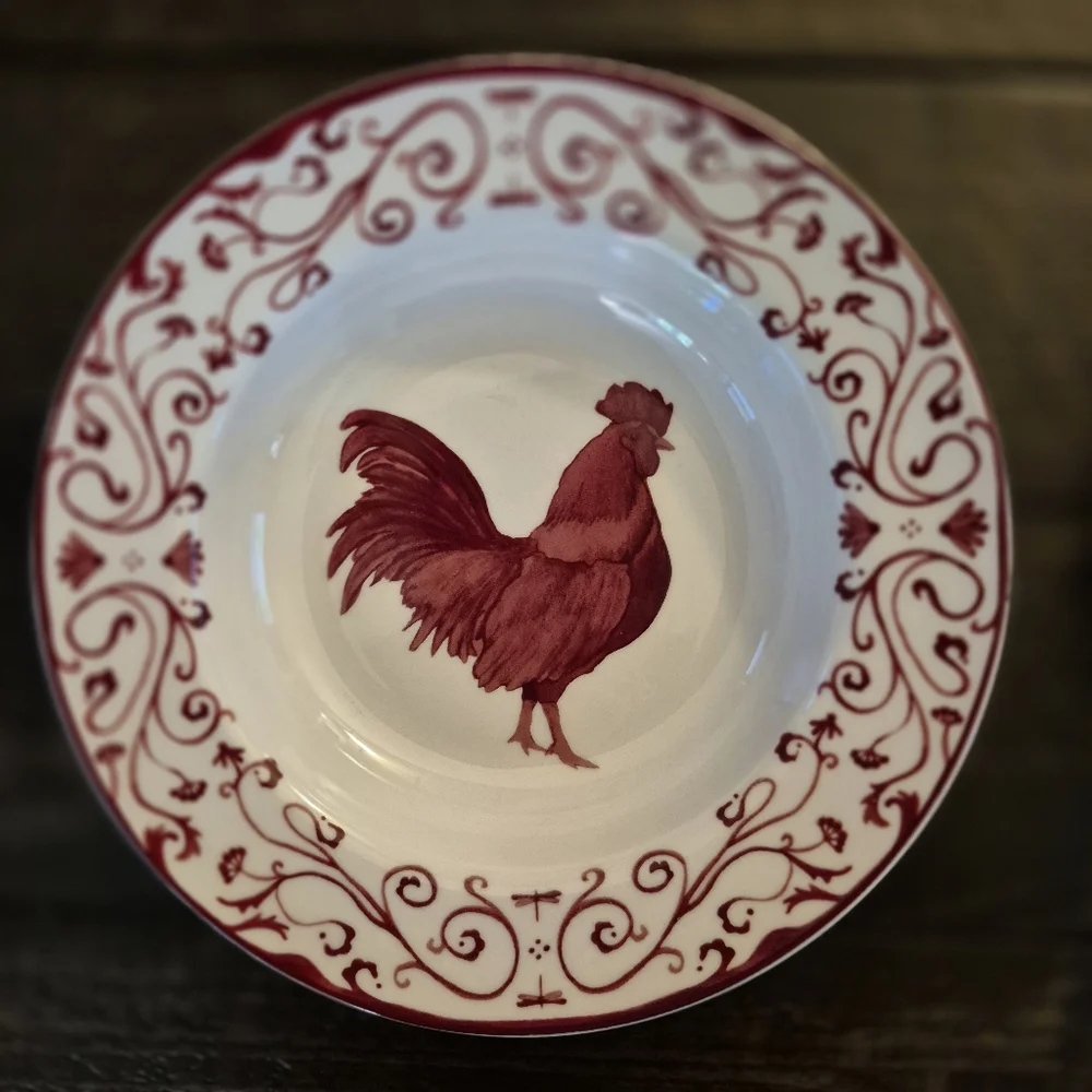 Canterbury Potteries Country Toile Red Rooster Soup Bowls Set Of 4 - Beautiful